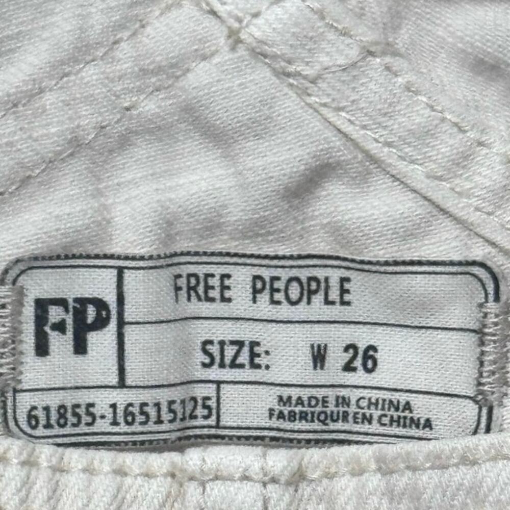 Free People Overall Mini Dress W 26 Cream Pinafore Adjustable Straps Boho Grunge - Picture 2 of 6